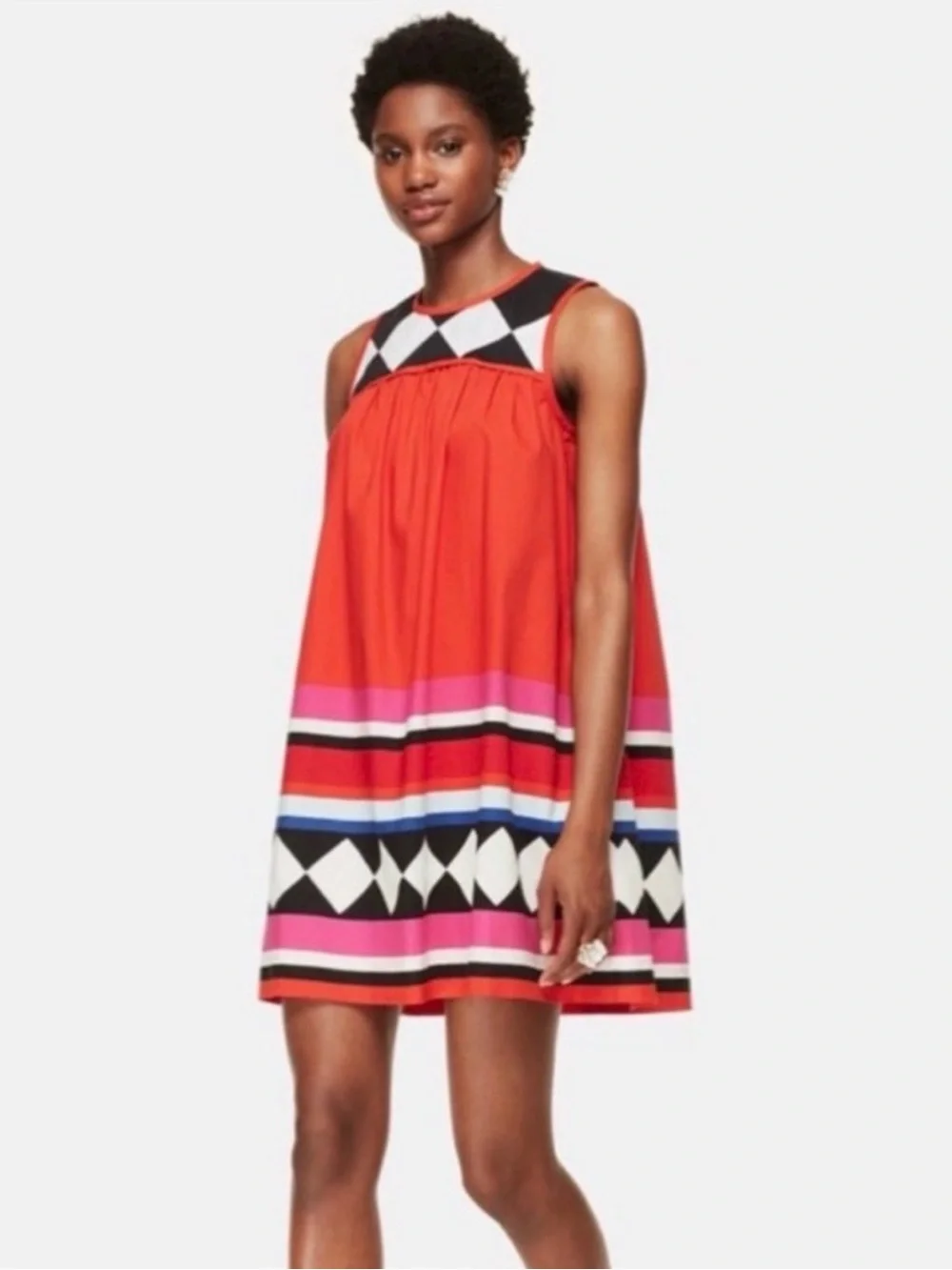 kate spade Bright Orange Sleeveless Geometric Stripe Mini Dress